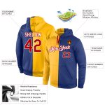 Custom Name Number Sports Hoodie Pullover Sweatshirt Fashion Red Gold Royal Split Design Personalized Stitched Gold Red-Royal