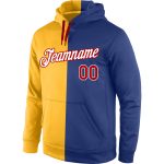 Custom Name Number Sports Hoodie Pullover Sweatshirt Fashion Red Gold Royal Split Design Personalized Stitched Gold Red-Royal