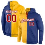 Custom Name Number Sports Hoodie Pullover Sweatshirt Fashion Red Gold Royal Split Design Personalized Stitched Gold Red-Royal
