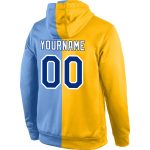 Custom Name Number Sports Hoodie Pullover Sweatshirt in Gold Royal Light Blue - Personalized Stitched Team Apparel Personalized