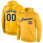 Custom Royal Gold Sports Hoodie with Stitched Name and Number - Personalized Pullover Sweatshirt Personalized Stitched Gold