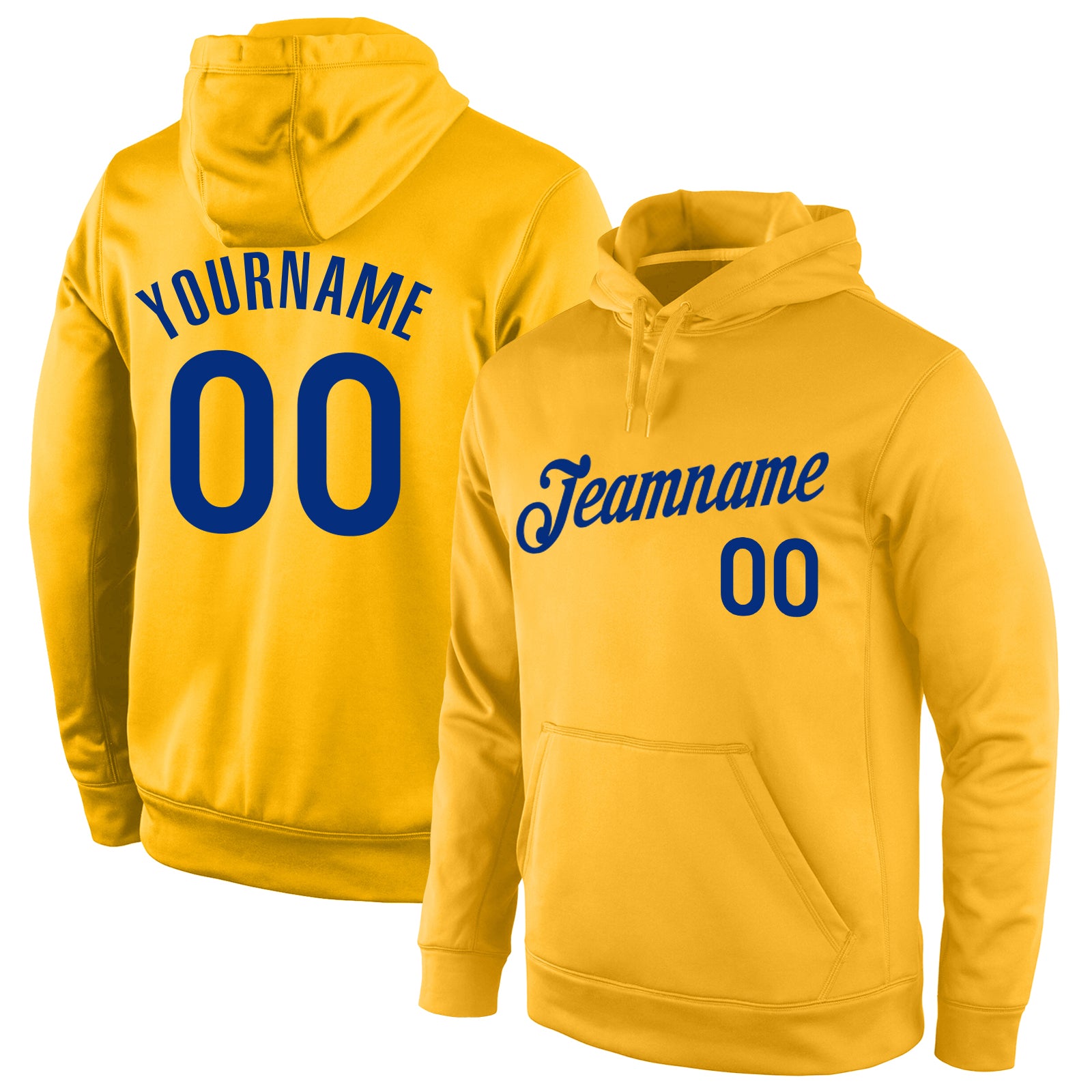 Custom Royal Gold Sports Hoodie with Stitched Name and Number - Personalized Pullover Sweatshirt Personalized Stitched Gold