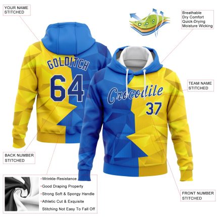 Custom Gold White Ukrainian Flag 3D Pattern Pullover Sports Hoodie Sweatshirt Personalized Stitched Gold Royal-White 3D Pattern