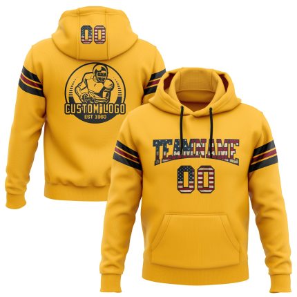 Vintage USA Flag Football Hoodie Personalized Stitched Custom Name Number Black Crimson Pullover Sweatshirt Personalized