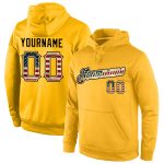 Custom Name Number Vintage USA Flag Cream Pullover Hoodie Stitched Gold Sports Sweatshirt Personalized Stitched Gold Vintage