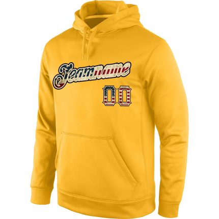 Custom Name Number Vintage USA Flag Cream Pullover Hoodie Stitched Gold Sports Sweatshirt Personalized Stitched Gold Vintage