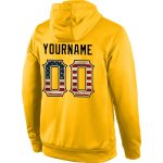Custom Name Number Vintage USA Flag Cream Pullover Hoodie Stitched Gold Sports Sweatshirt Personalized Stitched Gold Vintage