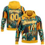 Custom Name and Number Zebra Sports Hoodie Sweatshirt with Personalized Stitched Gold-White 3D Pattern Design Personalized