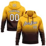 Custom Name Number Sports Hoodie Sweatshirt - Personalized Gold White-Brown Fade Stitched Pullover Personalized Stitched