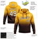 Custom Name Number Sports Hoodie Sweatshirt - Personalized Gold White-Brown Fade Stitched Pullover Personalized Stitched