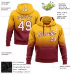 Custom Name Number Sports Hoodie - Personalized Stitched Gold White Crimson Fade Pullover Sweatshirt Personalized Stitched