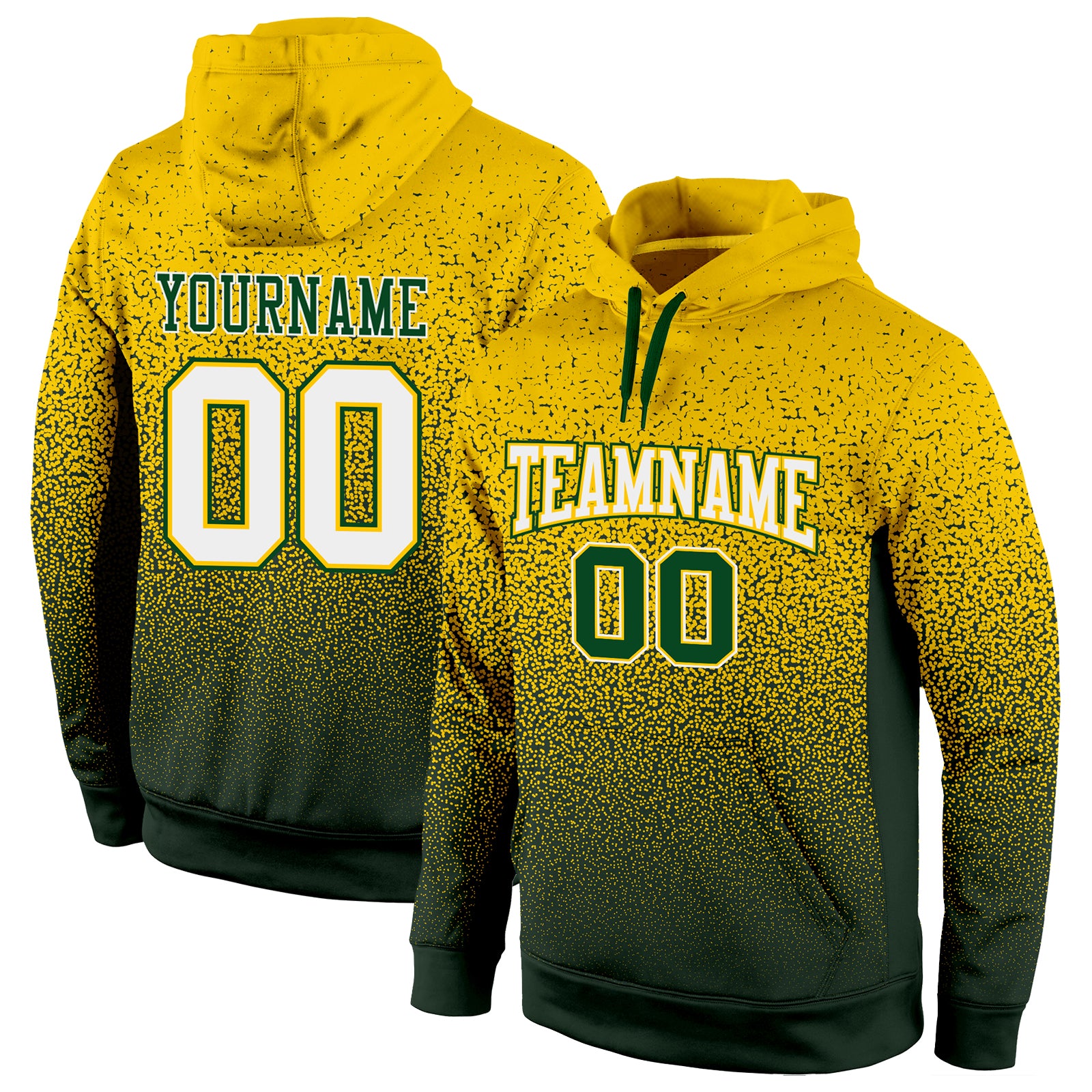 Custom Name Number Personalized Sports Hoodie Sweatshirt in Gold White Green Fade Fashion Design Personalized Stitched Gold