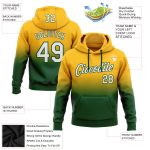 Personalized Gold Fade Sports Hoodie Sweatshirt with White and Green Stitched Design Personalized Stitched Gold White-Green