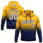 Custom Stitched Hoodie with Name and Number - Gold White-Navy Fade Fashion Sports Pullover Sweatshirt Personalized Stitched