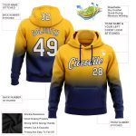 Custom Stitched Hoodie with Name and Number - Gold White-Navy Fade Fashion Sports Pullover Sweatshirt Personalized Stitched