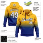 Custom Name Number Stitched Hoodie - Personalized Gold White-Royal Fade Fashion Sports Pullover Sweatshirt Personalized Stitched