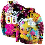 Custom Name and Number Bright Psychedelic 3D Hoodie - Personalized Stitched Graffiti Sports Pullover Sweatshirt in White-Light Blue