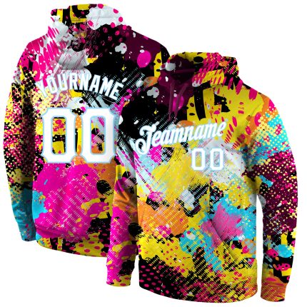 Custom Name and Number Bright Psychedelic 3D Hoodie - Personalized Stitched Graffiti Sports Pullover Sweatshirt in White-Light Blue