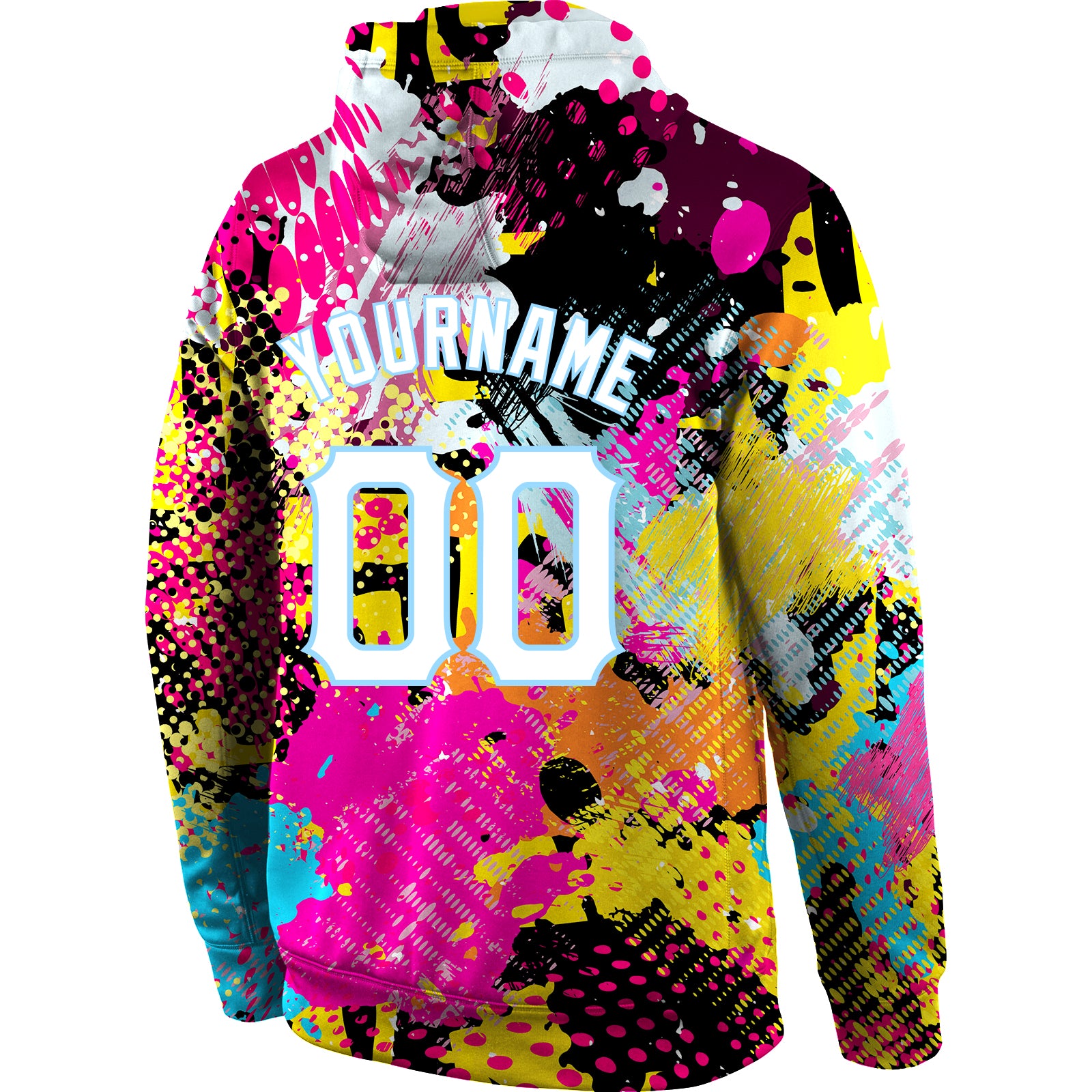 Personalized Stitched Graffiti Bright Psychedelic Pattern White-Light Blue 3D Sports Pullover Sweatshirt Hoodie Team Custom Name and Number Custom Name and Number Bright Psychedelic 3D Hoodie - Personalized Stitched Graffiti Sports Pullover Sweatshirt in White-Light Blue - Image 3