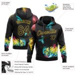 Custom Name and Number 3D Sports Hoodie Pullover Sweatshirt with Graffiti Pattern in Black and Gold Personalized Stitched