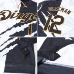 Custom Name and Number 3D Sports Hoodie - Black Old Gold Stitched Graffiti Pattern Pullover Sweatshirt Personalized Stitched