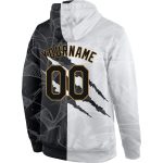 Custom Name and Number 3D Sports Hoodie - Black Old Gold Stitched Graffiti Pattern Pullover Sweatshirt Personalized Stitched