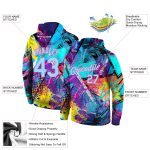 Custom 3D Sports Hoodie with Personalized Name & Number, Light Blue-Pink Stitched Graffiti Pattern Pullover Sweatshirt Personalized