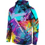 Custom 3D Sports Hoodie with Personalized Name & Number, Light Blue-Pink Stitched Graffiti Pattern Pullover Sweatshirt Personalized