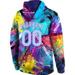 Custom 3D Sports Hoodie with Personalized Name & Number, Light Blue-Pink Stitched Graffiti Pattern Pullover Sweatshirt Personalized