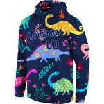 Custom 3D Dinosaur Hoodie with Personalized Name and Number, Navy-Light Blue Stitched Graffiti Pattern Pullover Sweatshirt