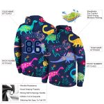 Custom 3D Dinosaur Hoodie with Personalized Name and Number, Navy-Light Blue Stitched Graffiti Pattern Pullover Sweatshirt