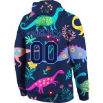 Custom 3D Dinosaur Hoodie with Personalized Name and Number, Navy-Light Blue Stitched Graffiti Pattern Pullover Sweatshirt