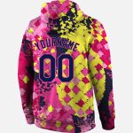 Custom Name Number 3D Hoodie - Personalized Navy Pink Stitched Graffiti Pattern Sports Pullover Sweatshirt Personalized Stitched