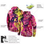 Custom Name Number 3D Hoodie - Personalized Navy Pink Stitched Graffiti Pattern Sports Pullover Sweatshirt Personalized Stitched