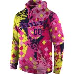 Custom Name Number 3D Hoodie - Personalized Navy Pink Stitched Graffiti Pattern Sports Pullover Sweatshirt Personalized Stitched