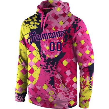 Custom Name Number 3D Hoodie - Personalized Navy Pink Stitched Graffiti Pattern Sports Pullover Sweatshirt Personalized Stitched