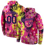 Custom Name Number 3D Hoodie - Personalized Navy Pink Stitched Graffiti Pattern Sports Pullover Sweatshirt Personalized Stitched