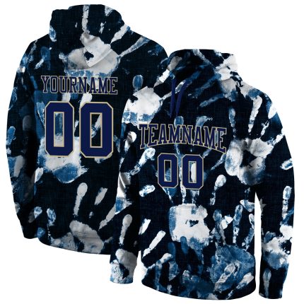 Custom Name & Number 3D Sports Hoodie Sweatshirt in Navy-Vegas Gold Personalized Stitched Graffiti Pattern Personalized Stitched