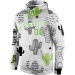 Custom Name Number Hoodie with 3D Cactus Design, Neon Green-White Stitched Graffiti Pattern Pullover Sweatshirt Personalized