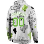 Custom Name Number Hoodie with 3D Cactus Design, Neon Green-White Stitched Graffiti Pattern Pullover Sweatshirt Personalized