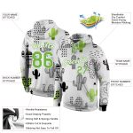Custom Name Number Hoodie with 3D Cactus Design, Neon Green-White Stitched Graffiti Pattern Pullover Sweatshirt Personalized