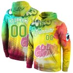 Custom Neon Green White 3D Sports Hoodie with Team Name and Number - Personalized Stitched Graffiti Pattern Sweatshirt Personalized