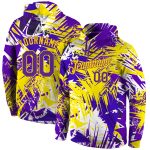 Custom Name and Number 3D Pullover Hoodie for Team - Personalized Purple-Gold Graffiti Pattern Sweatshirt Personalized Stitched