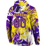 Custom Name and Number 3D Pullover Hoodie for Team - Personalized Purple-Gold Graffiti Pattern Sweatshirt Personalized Stitched