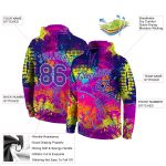Custom Name & Number 3D Sports Hoodie with Personalized Stitched Graffiti Pattern in Purple-Light Blue - Pullover Sweatshirt