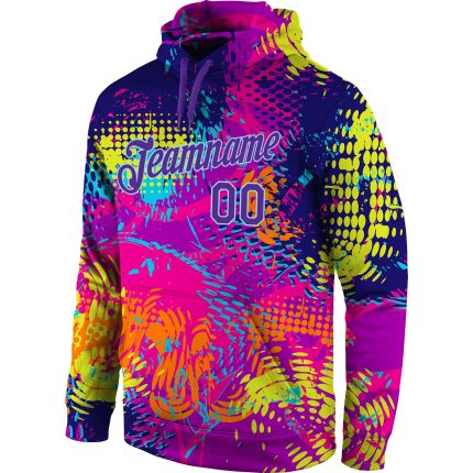 Custom Name & Number 3D Sports Hoodie with Personalized Stitched Graffiti Pattern in Purple-Light Blue - Pullover Sweatshirt