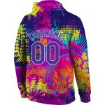 Custom Name & Number 3D Sports Hoodie with Personalized Stitched Graffiti Pattern in Purple-Light Blue - Pullover Sweatshirt