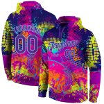 Custom Name & Number 3D Sports Hoodie with Personalized Stitched Graffiti Pattern in Purple-Light Blue - Pullover Sweatshirt