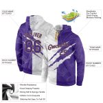 Personalized 3D Sports Hoodie with Custom Name & Number, Purple-Old Gold Stitched Graffiti Pattern Pullover Sweatshirt Personalized