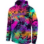Custom Name Number 3D Sports Hoodie Pullover Sweatshirt in Purple-Pink Graffiti Pattern - Personalized Stitched Design Personalized